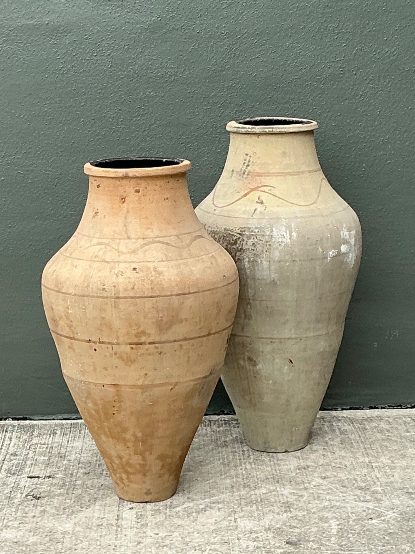 Vintage Monumental Turkish Terracotta Vessels - A Pair - Side view