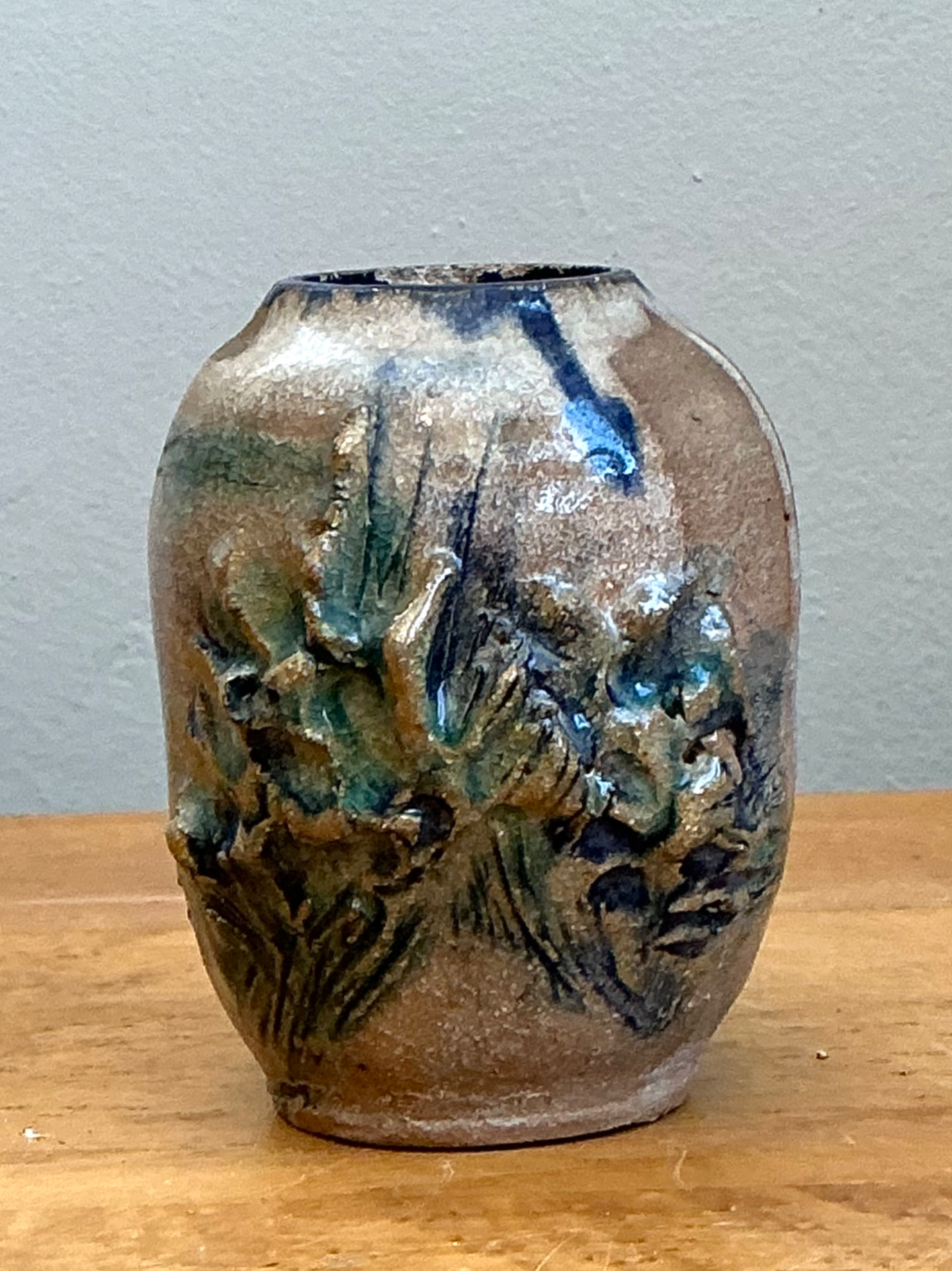 Vintage Abstract Glazed Pottery Vase - Top view