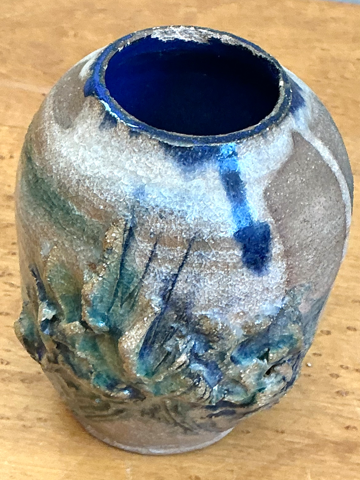 Vintage Abstract Glazed Pottery Vase - Back view