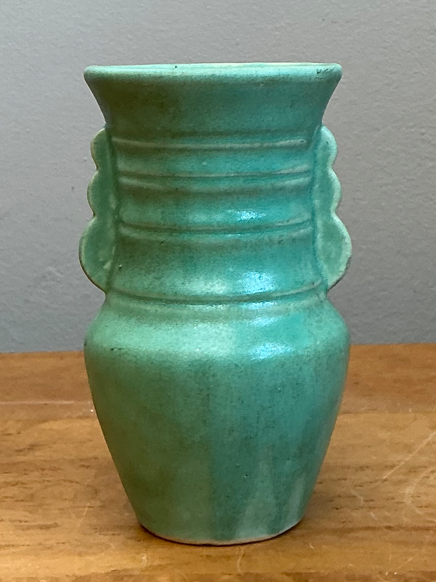 Vintage Turquoise Ceramic Pottery Vase - Detail view