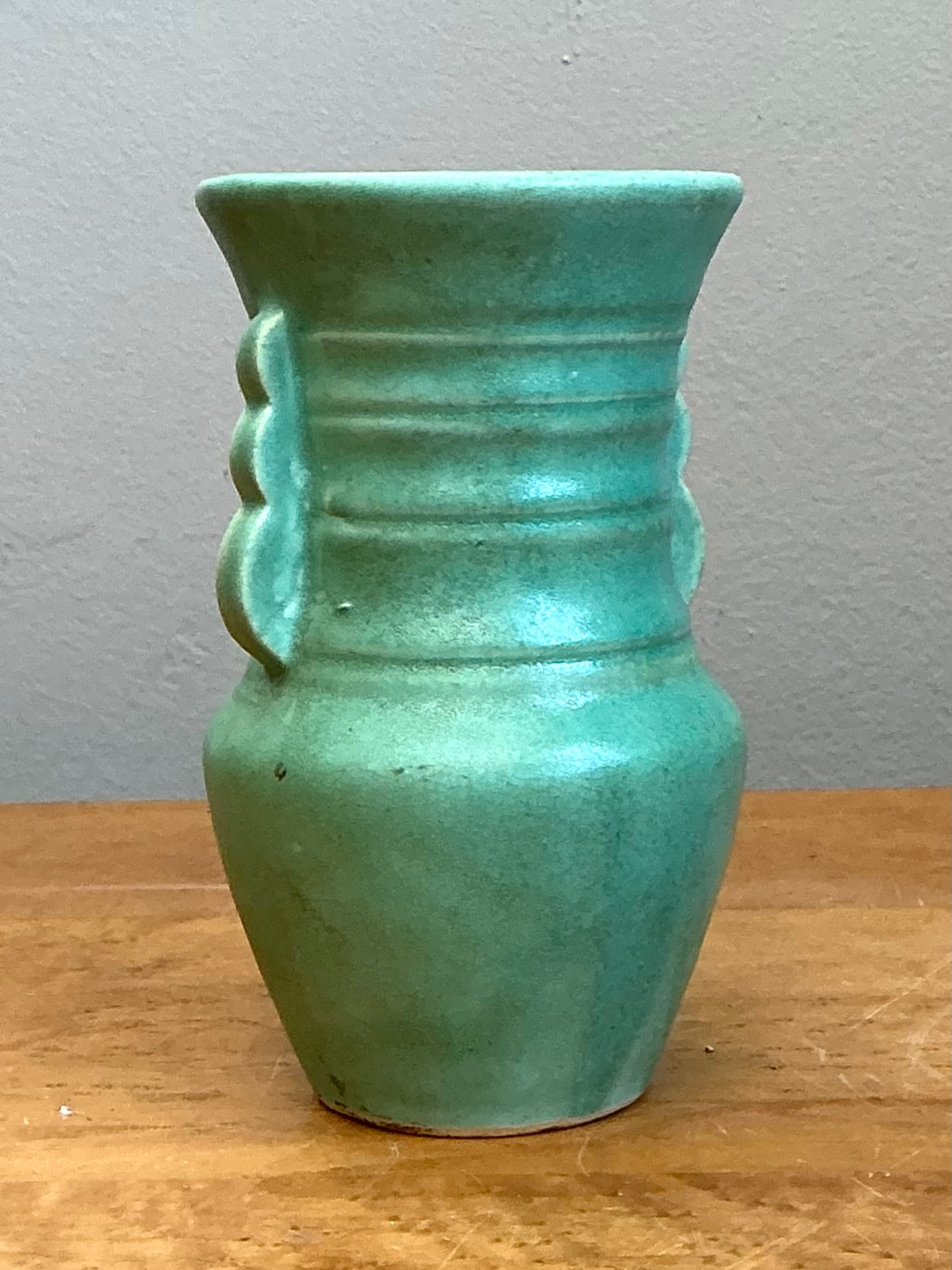 Vintage Turquoise Ceramic Pottery Vase - Top view