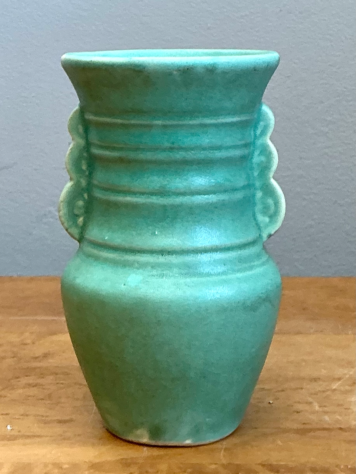 Vintage Turquoise Ceramic Pottery Vase - Back view