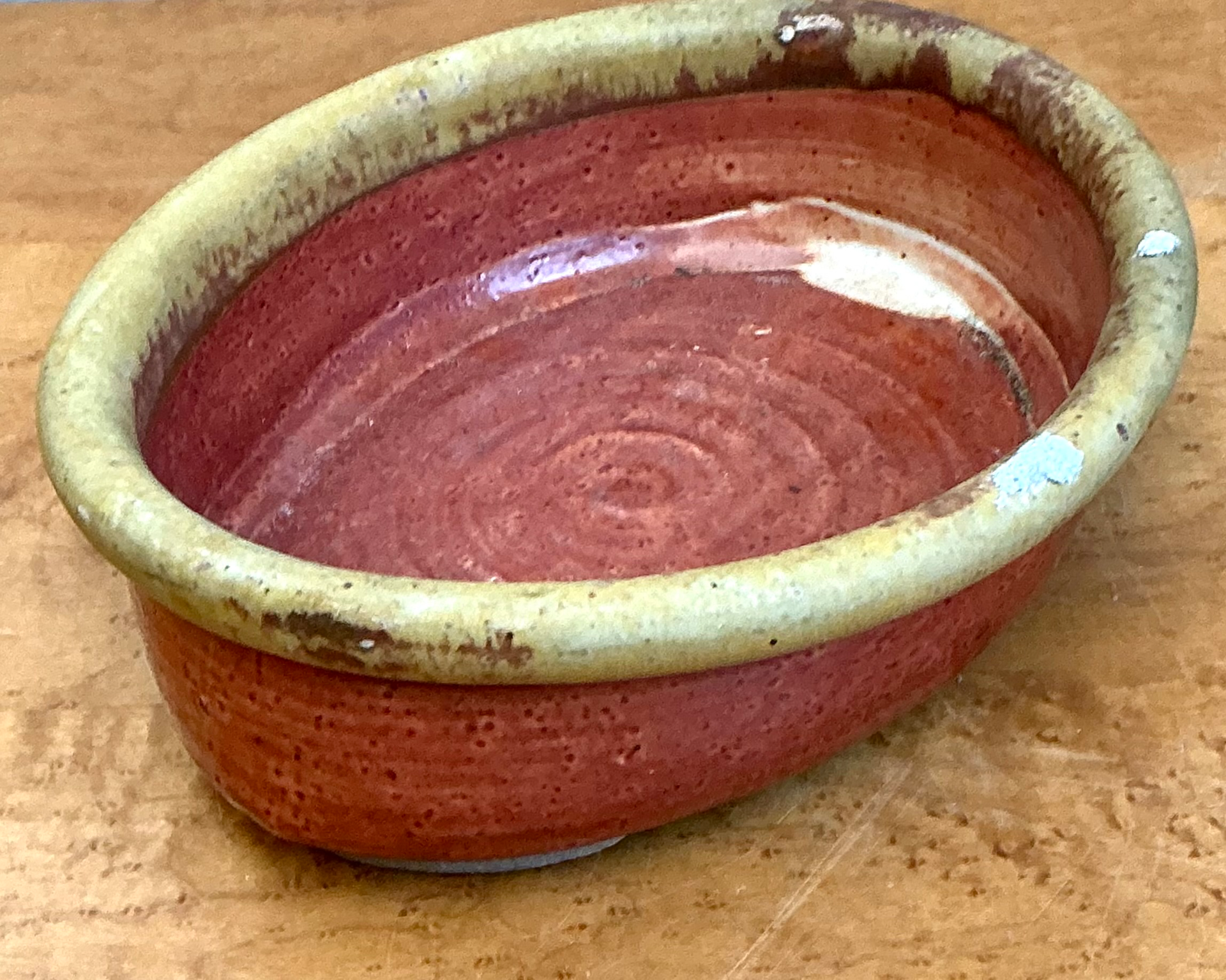 Vintage Oval Ceramic Pottery Bowl - Top view