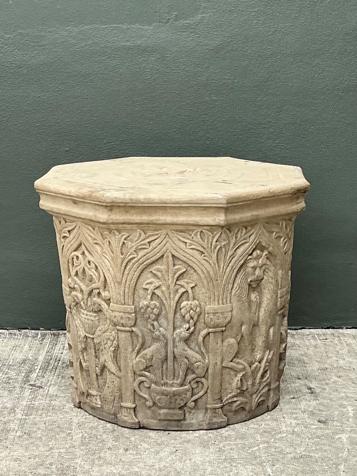 Vintage Cast Stone Lions Head Table Pedestal - Back view