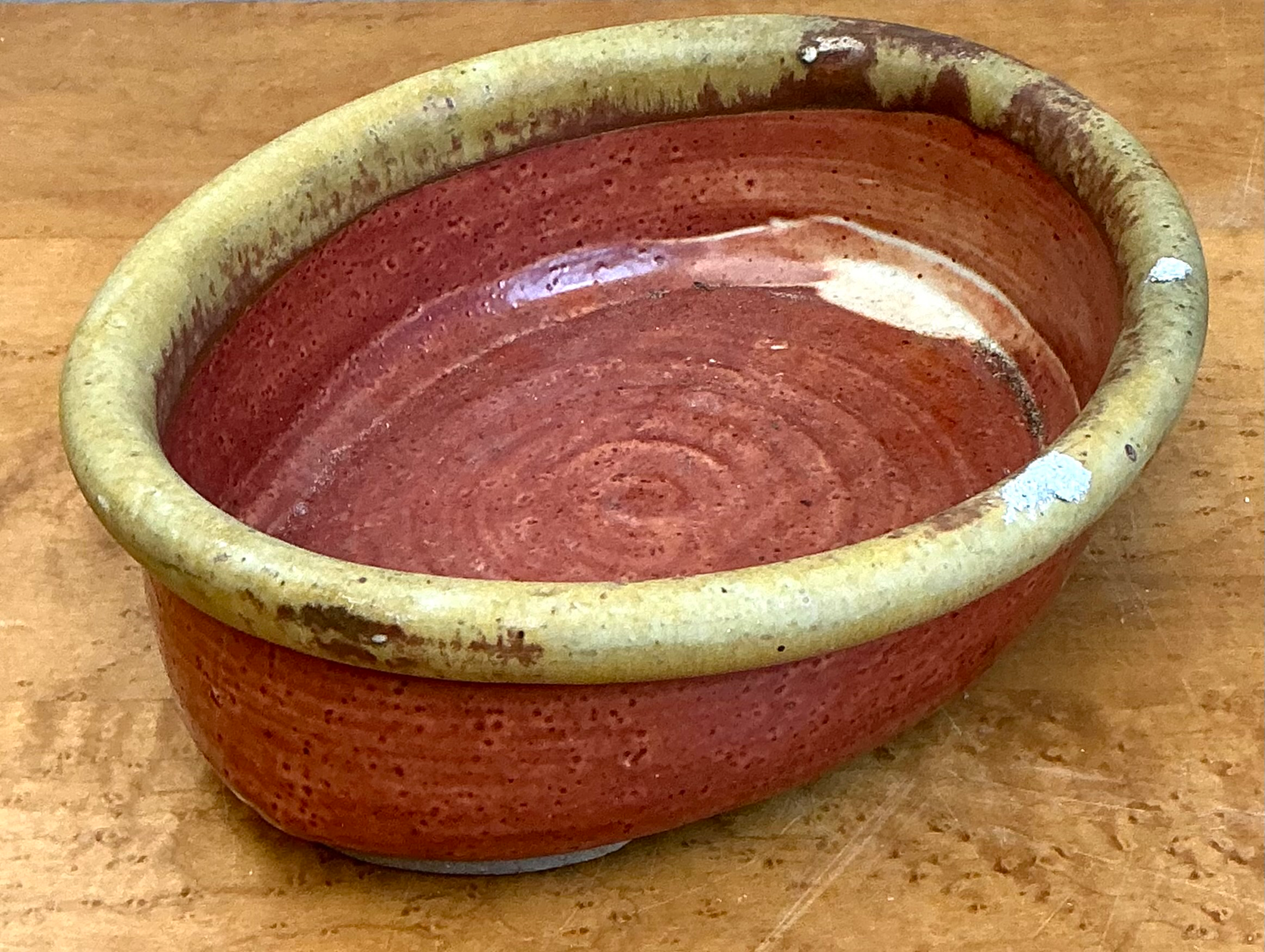 Vintage Oval Ceramic Pottery Bowl - Side view