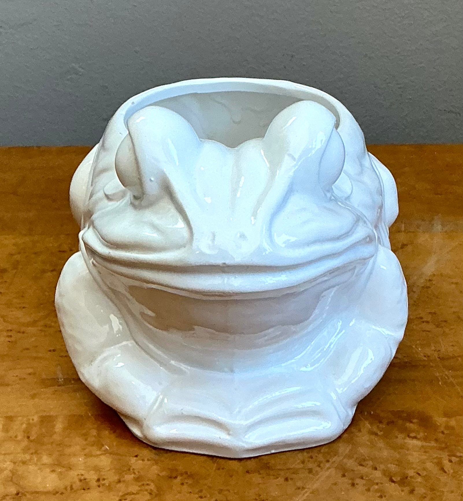Vintage Italian White Frog Ceramic Vase - Top view