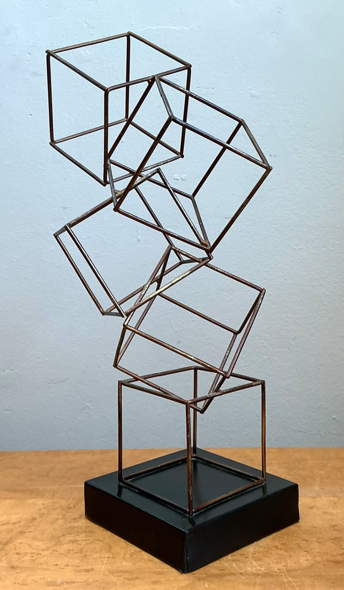 Vintage Geometric Metal Cube Sculpture - Top view