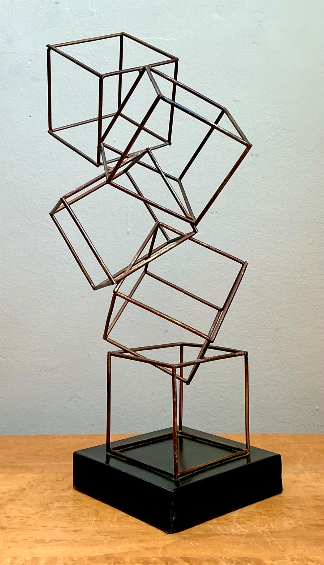 Vintage Geometric Metal Cube Sculpture - Side view