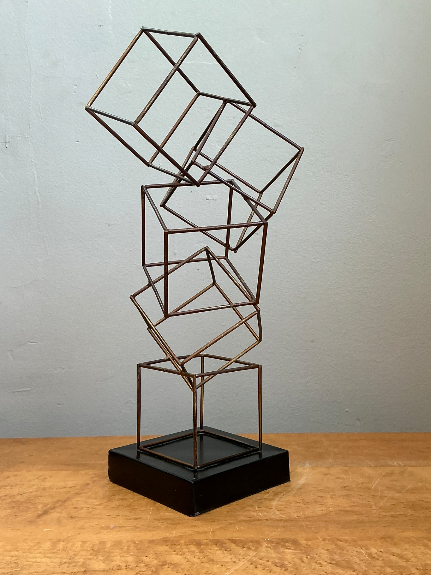 Vintage Geometric Metal Cube Sculpture - Back view