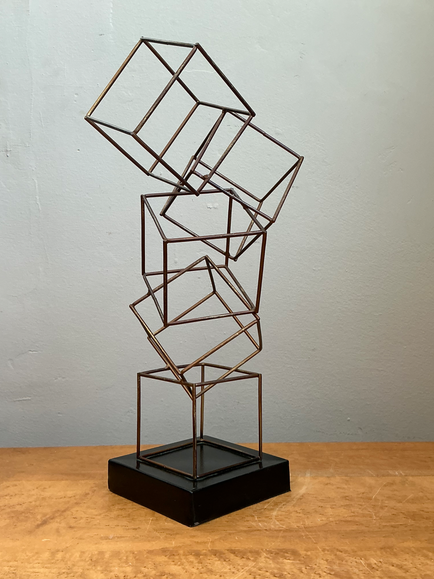 Vintage Geometric Metal Cube Sculpture - Detail view