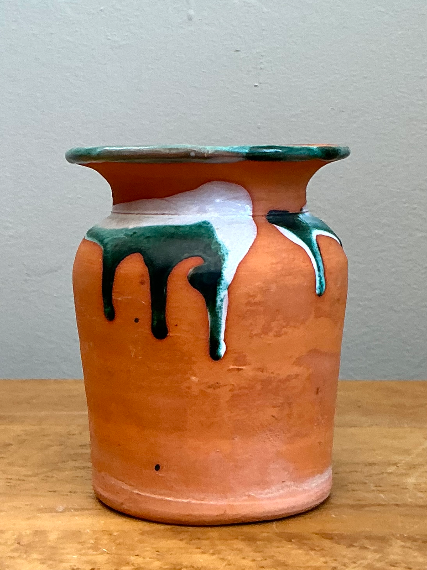 Vintage Drip Glaze Terracotta Vase - Side view