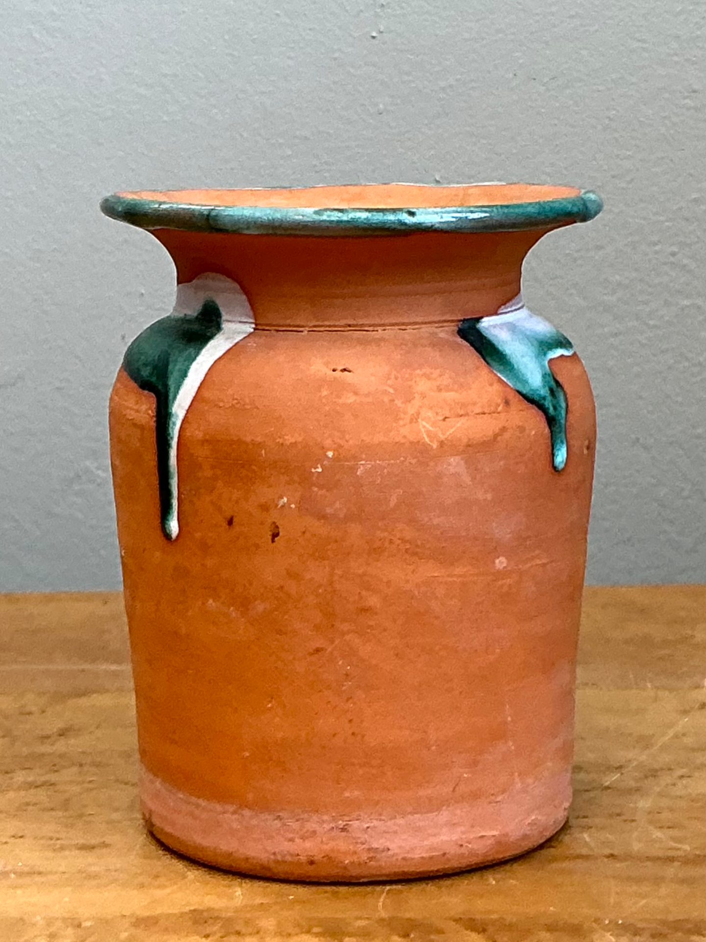 Vintage Drip Glaze Terracotta Vase - Top view