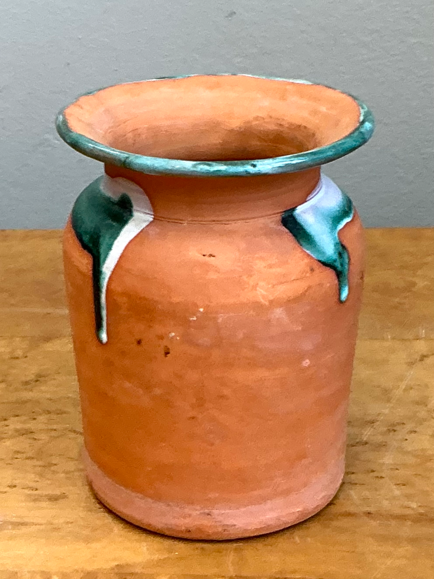 Vintage Drip Glaze Terracotta Vase - Back view