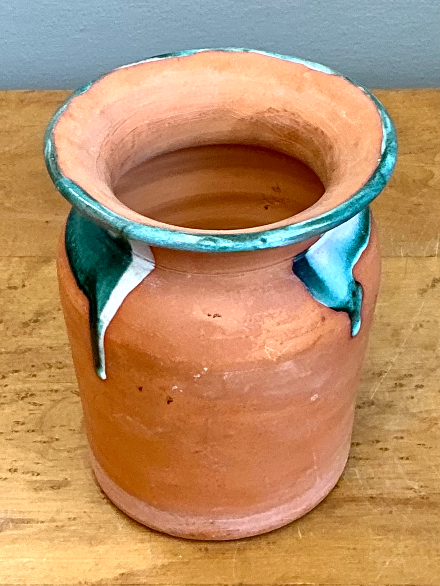 Vintage Drip Glaze Terracotta Vase - Detail view