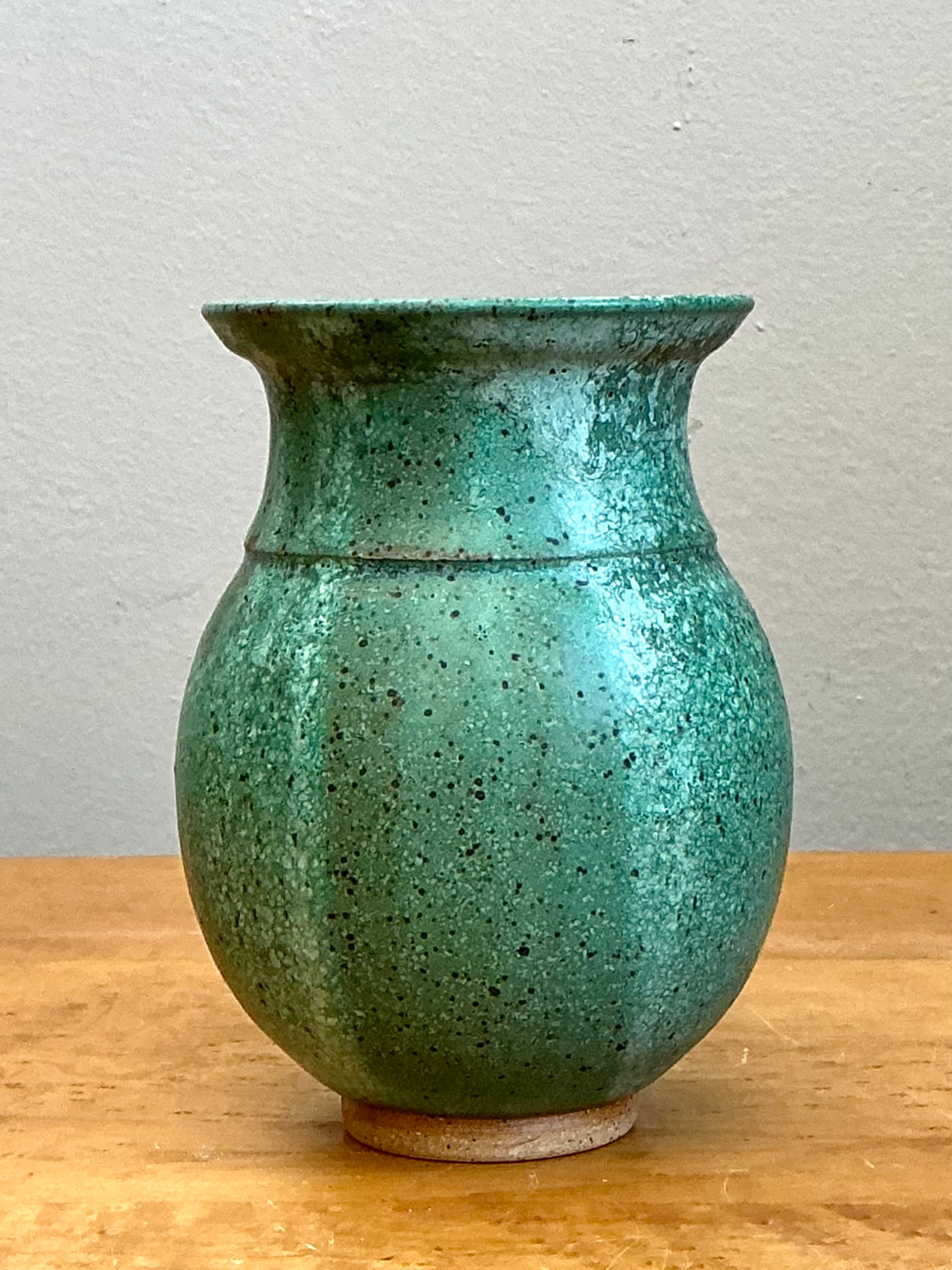 Vintage Speckled Green Ceramic Vase - Top view