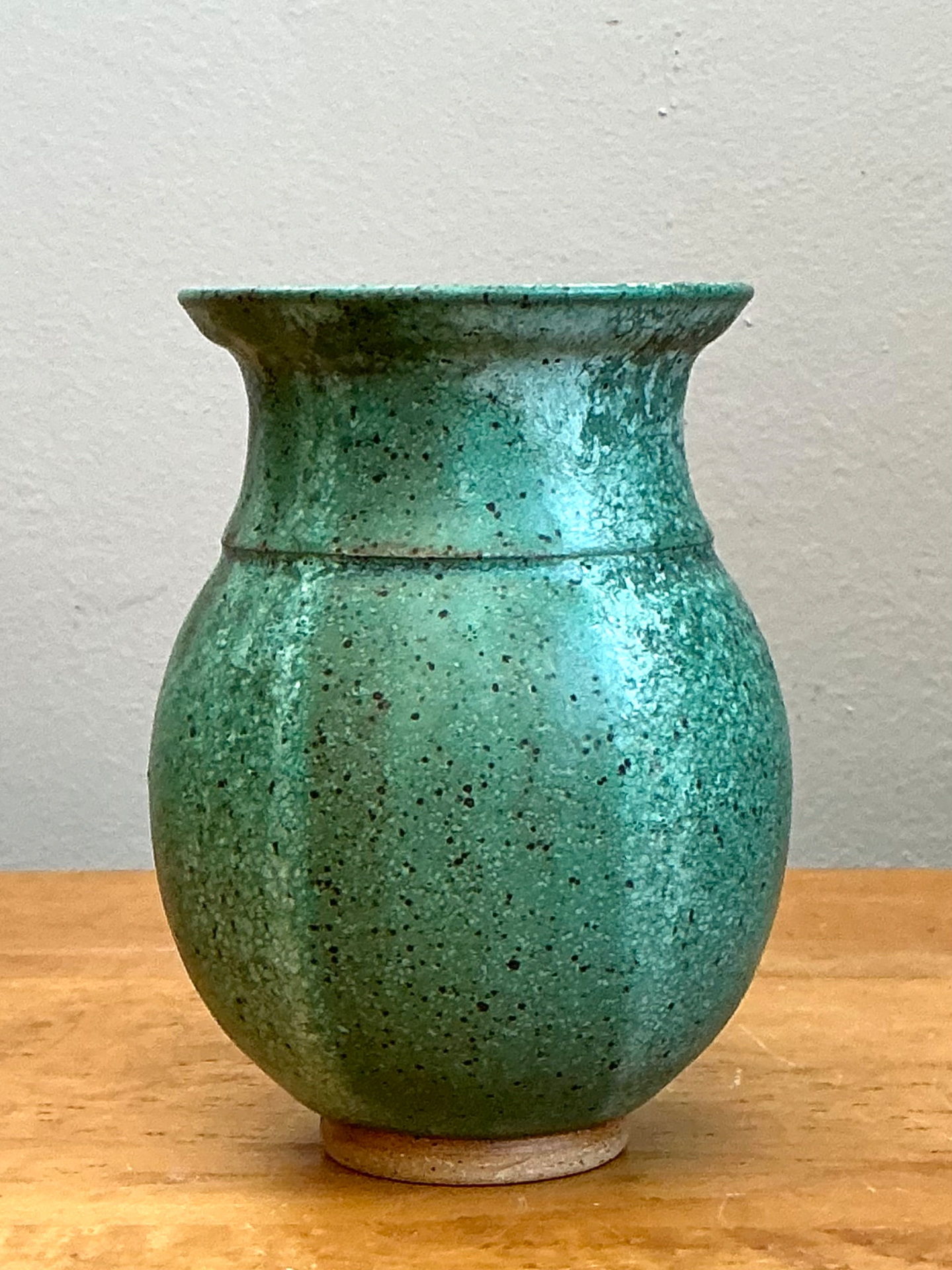 Vintage Speckled Green Ceramic Vase - Back view