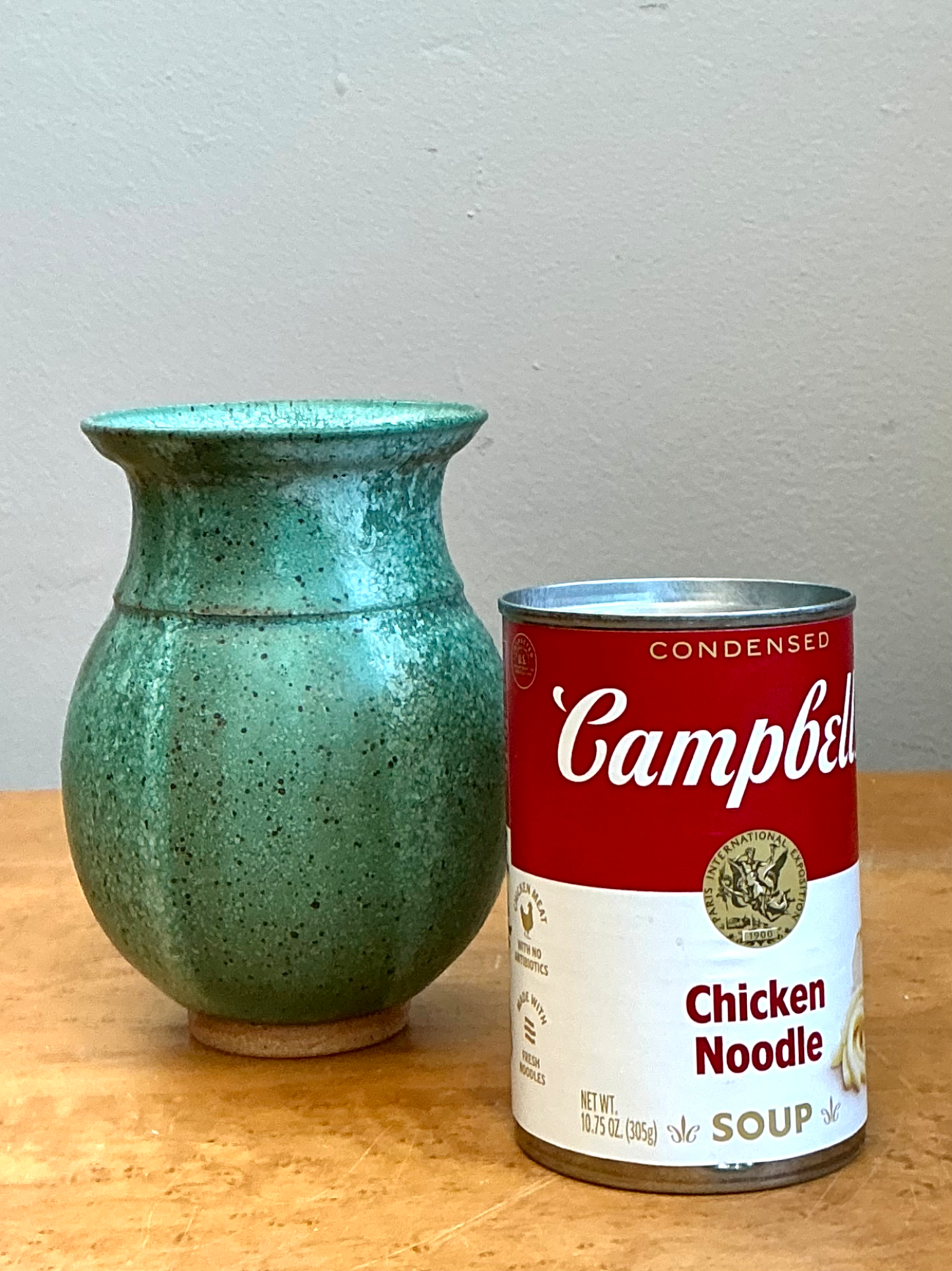 Vintage Speckled Green Ceramic Vase - Side view
