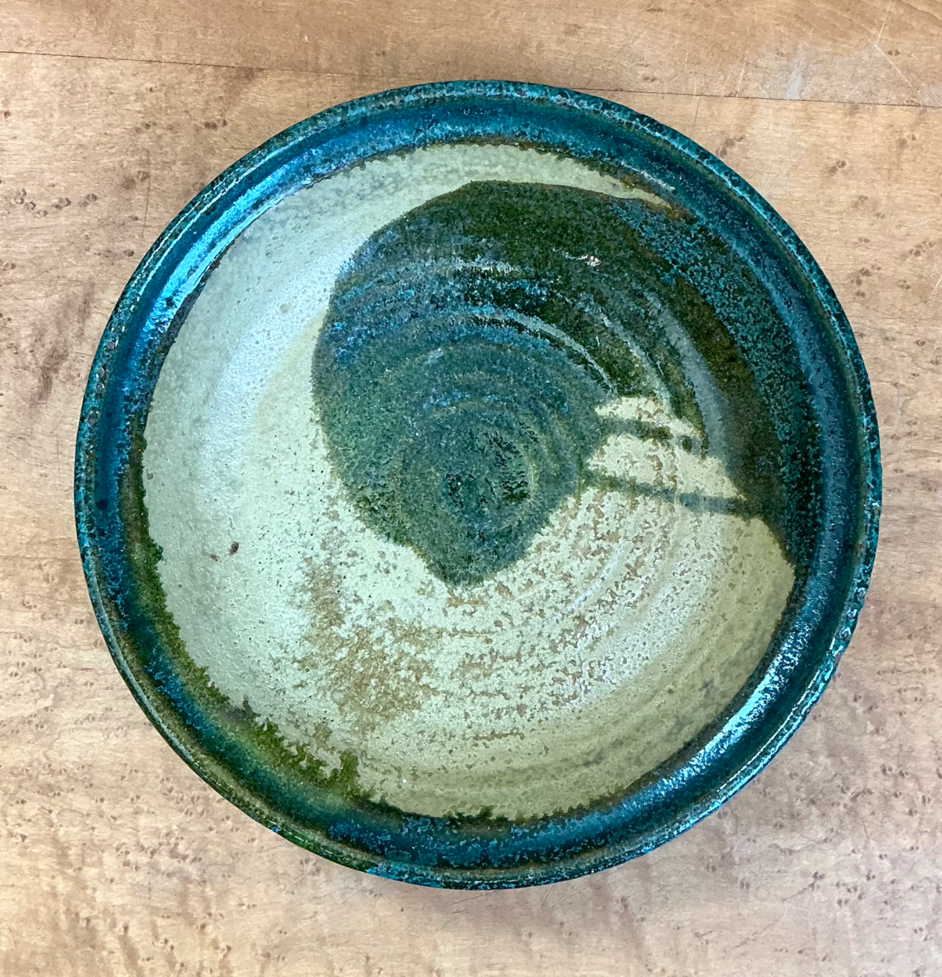 Vintage Abstract Glazed Pottery Bowl - Side view