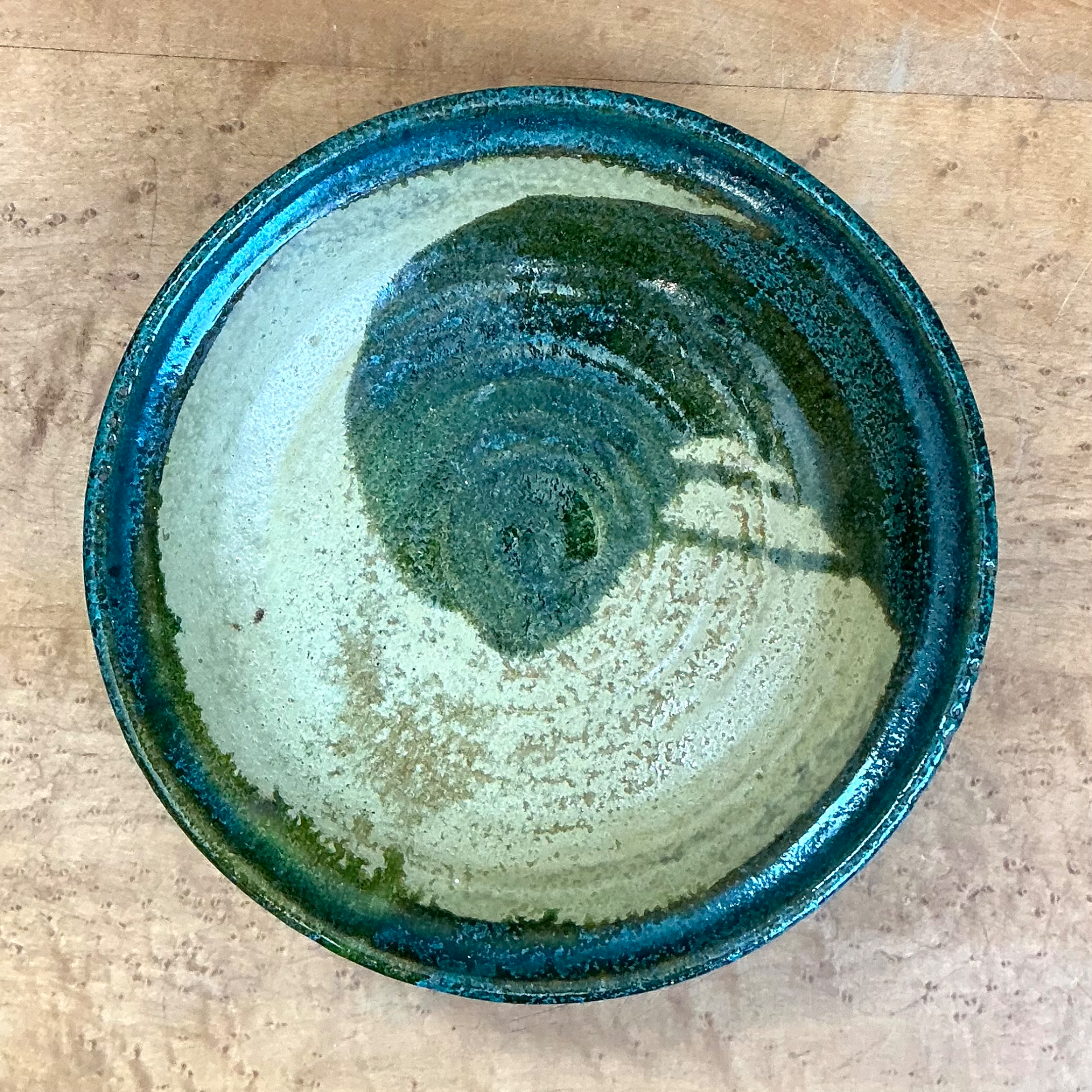 Vintage Abstract Glazed Pottery Bowl - Top view