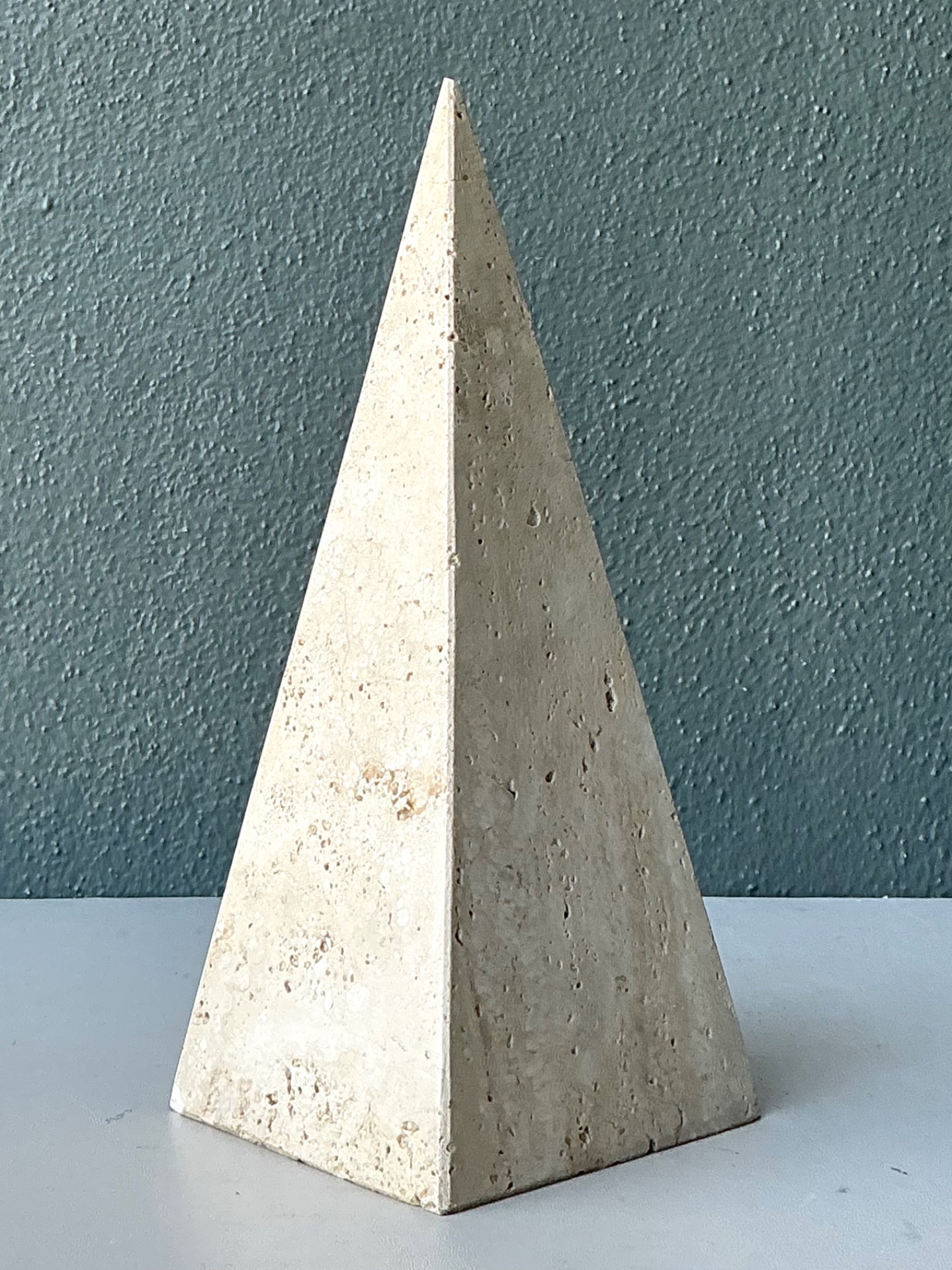 Vintage Travertine Pyramid Sculpture - Side view