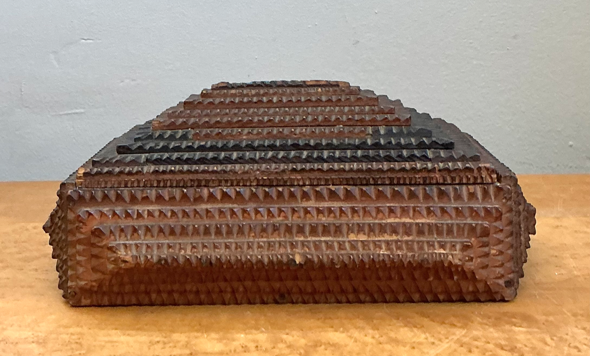 Vintage Tramp Art Wood Box - Top view