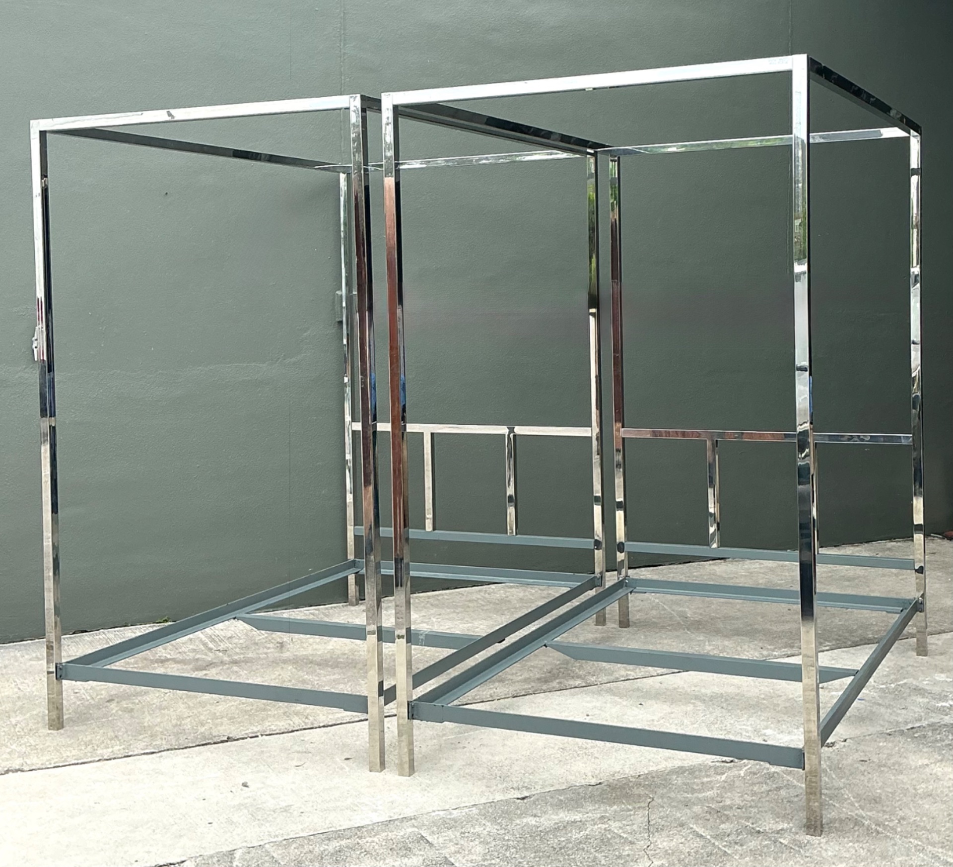 Vintage Chrome Twin Canopy Bed Frames After Milo Baughman - Side view