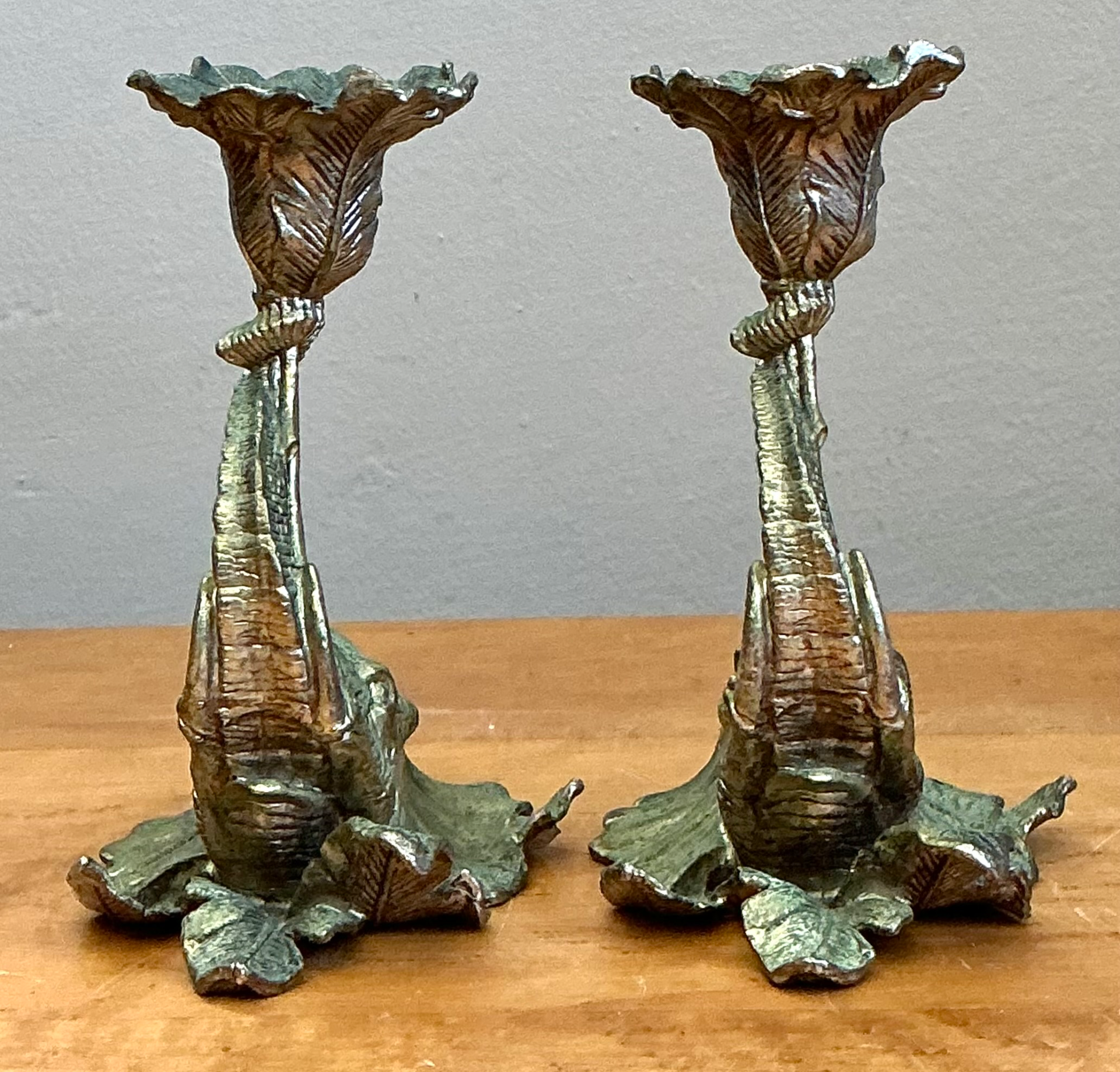 Vintage Brass Elephant Candlesticks - Pair - Detail view