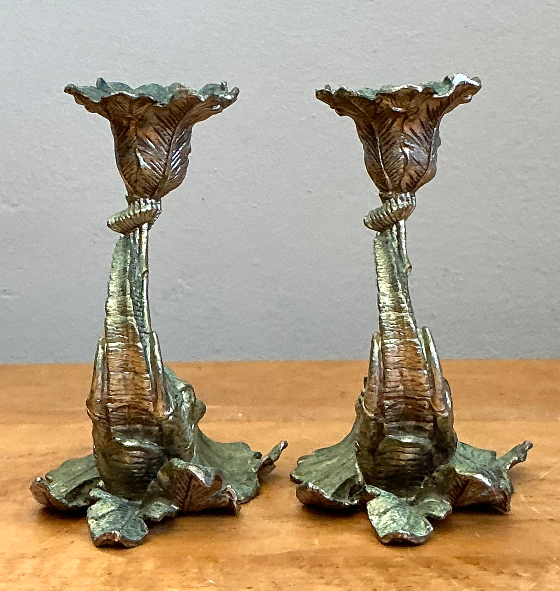 Vintage Brass Elephant Candlesticks - Pair - Back view