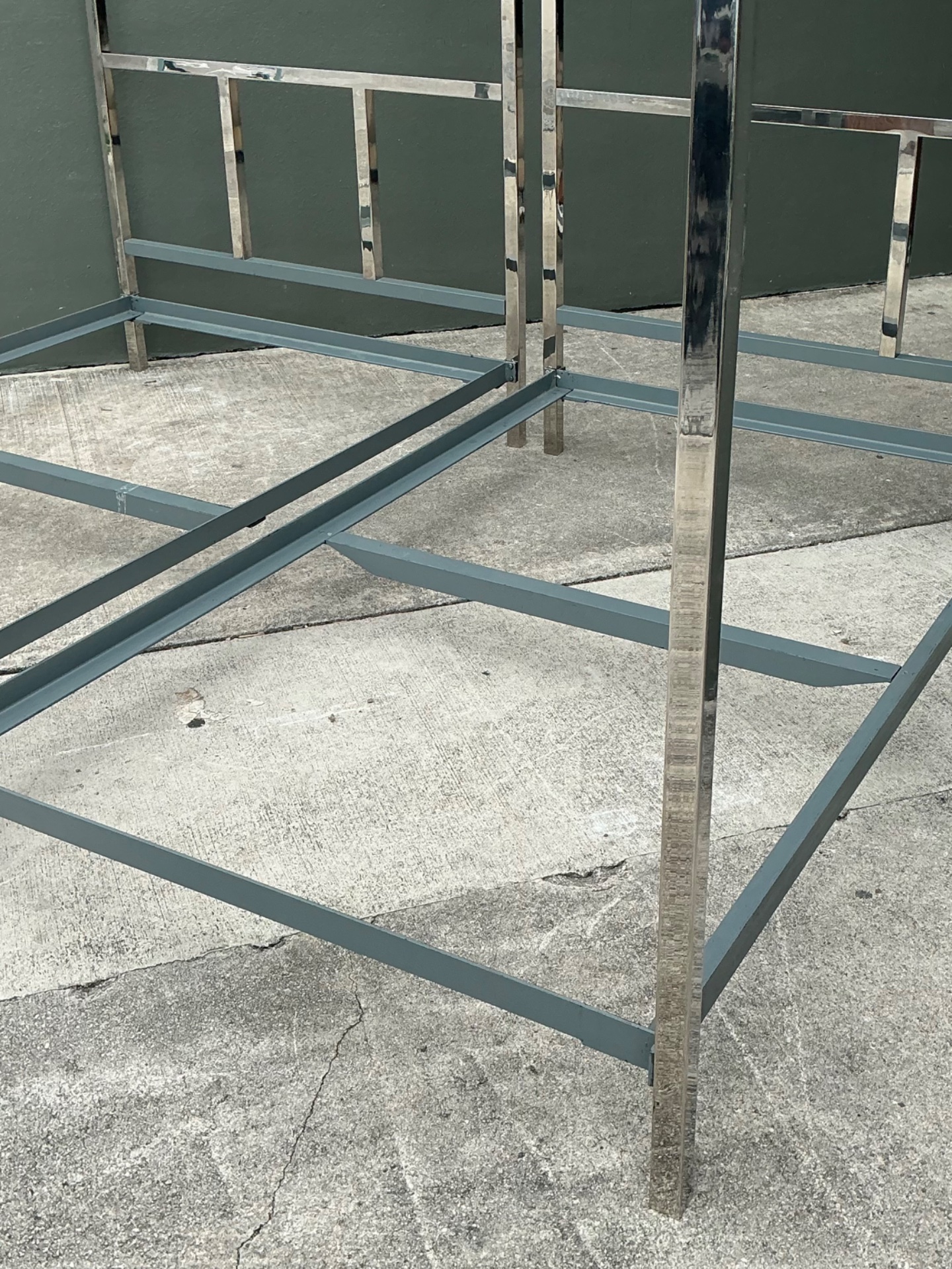 Vintage Chrome Twin Canopy Bed Frames After Milo Baughman - Back view