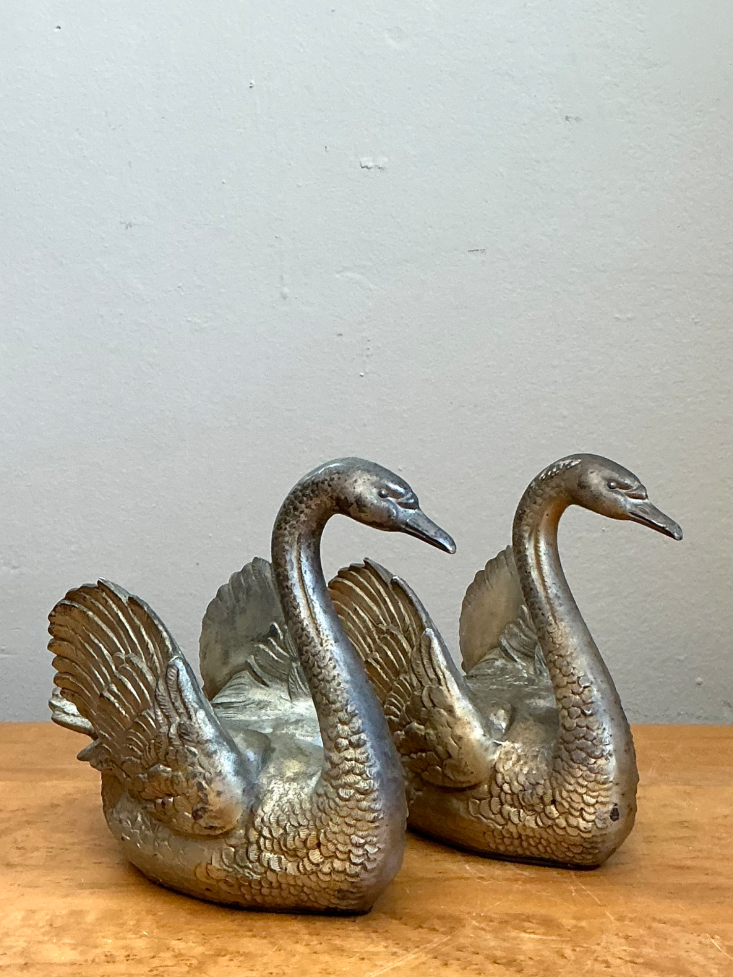 Vintage Ornamental Silver Swan Sculptures - Pair - Back view