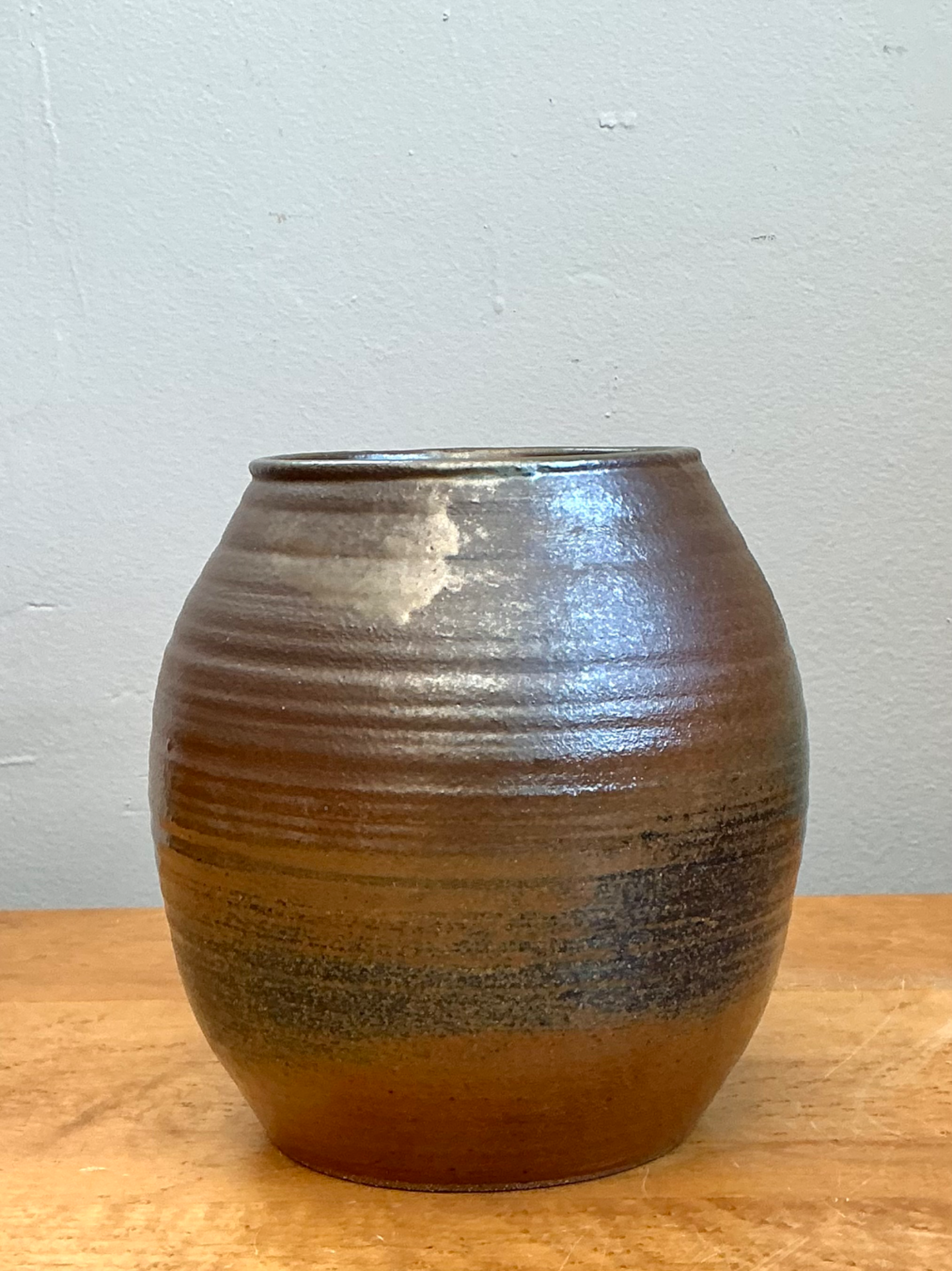 Vintage Brown Glazed Ceramic Vase - Side view