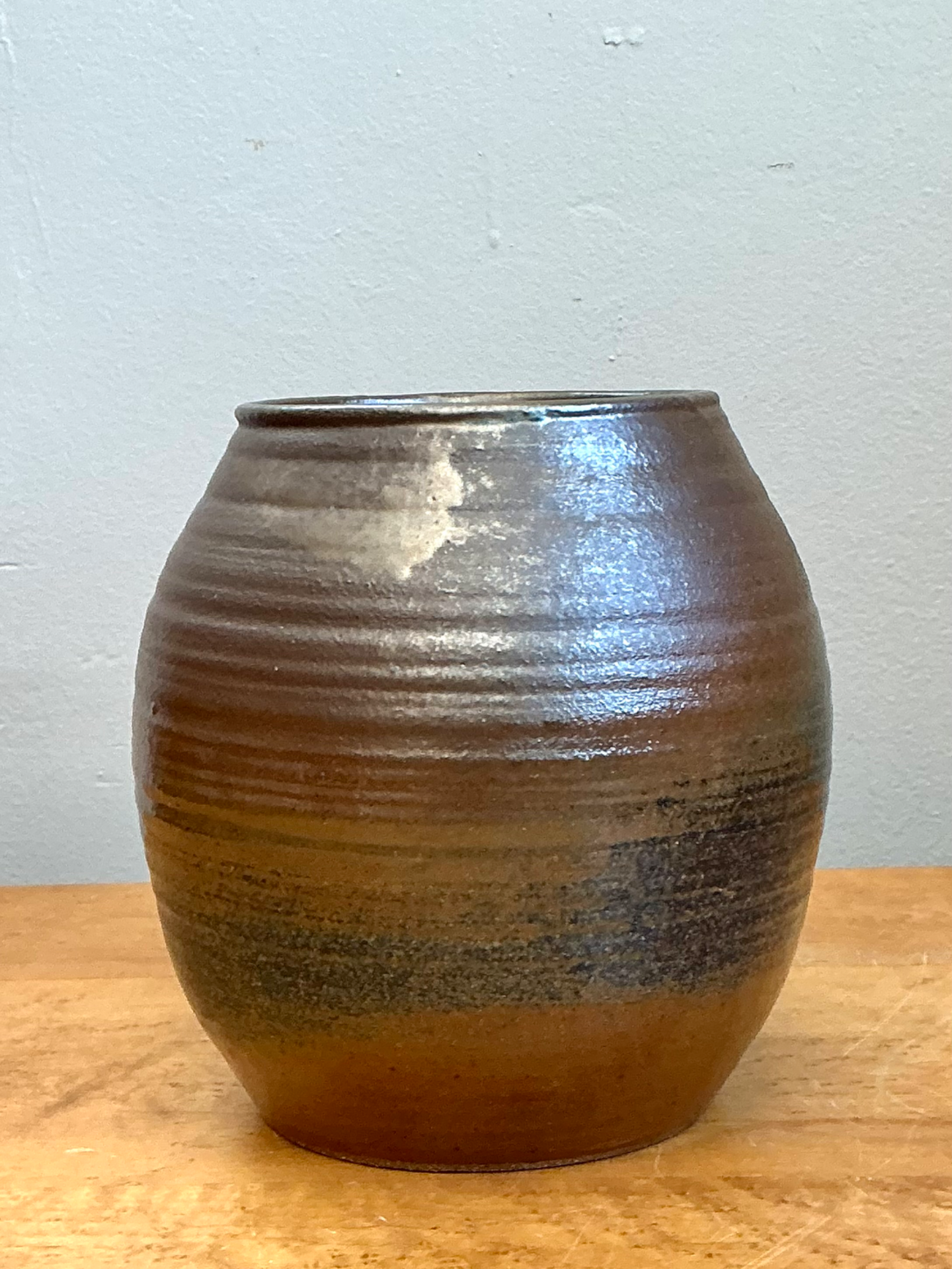 Vintage Brown Glazed Ceramic Vase - Top view