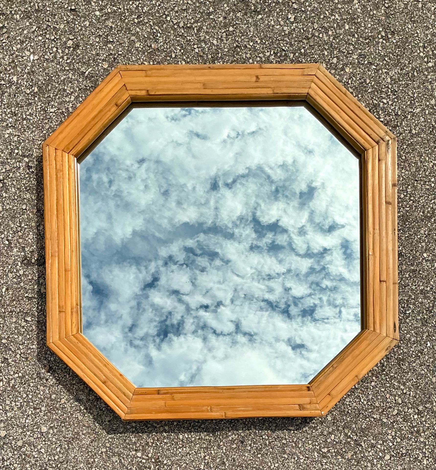Vintage Octagonal Bamboo Wall Mirror - Side view