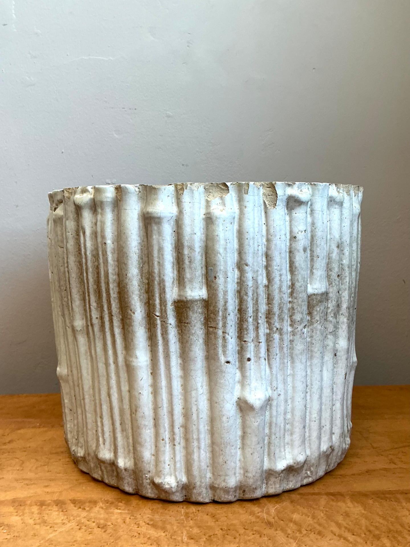 Vintage Faux Bamboo White Ceramic Pot - Top view
