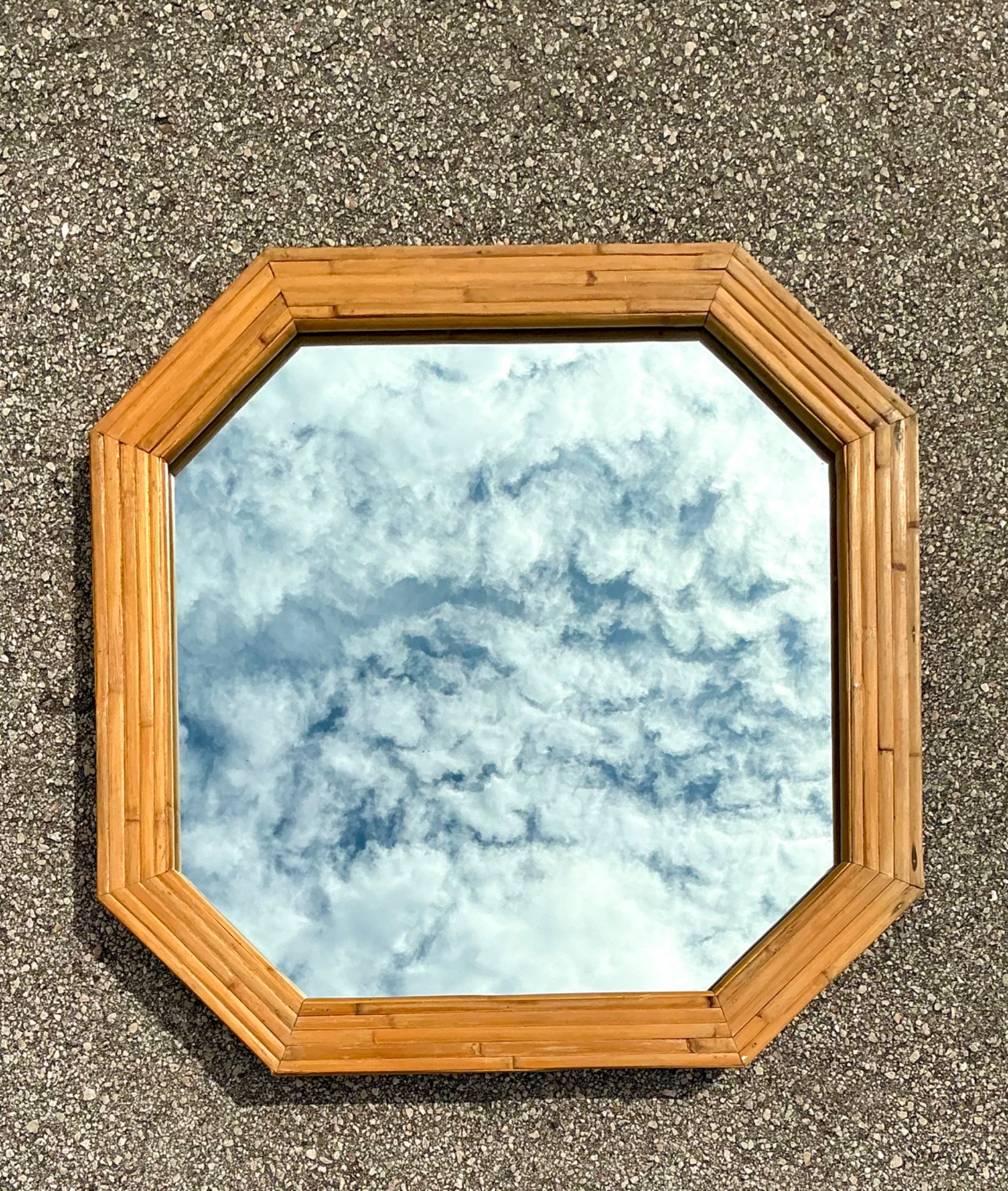 Vintage Octagonal Bamboo Wall Mirror - Top view