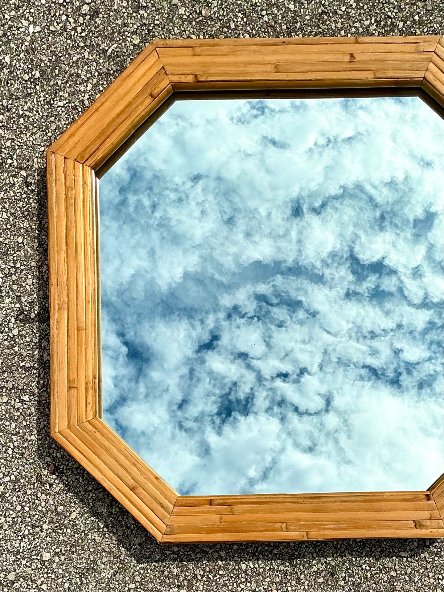 Vintage Octagonal Bamboo Wall Mirror - Back view