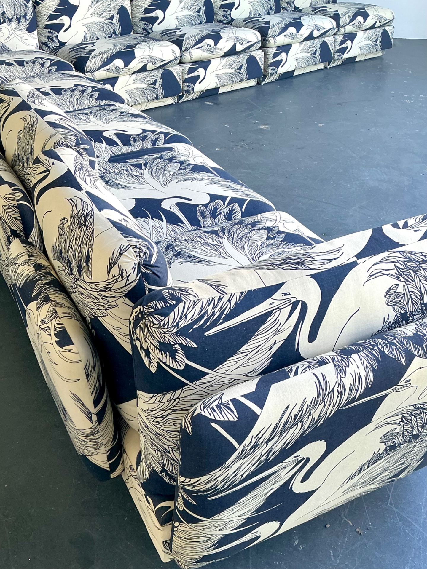 Vintage Modular Heron Print Sofa - Top view