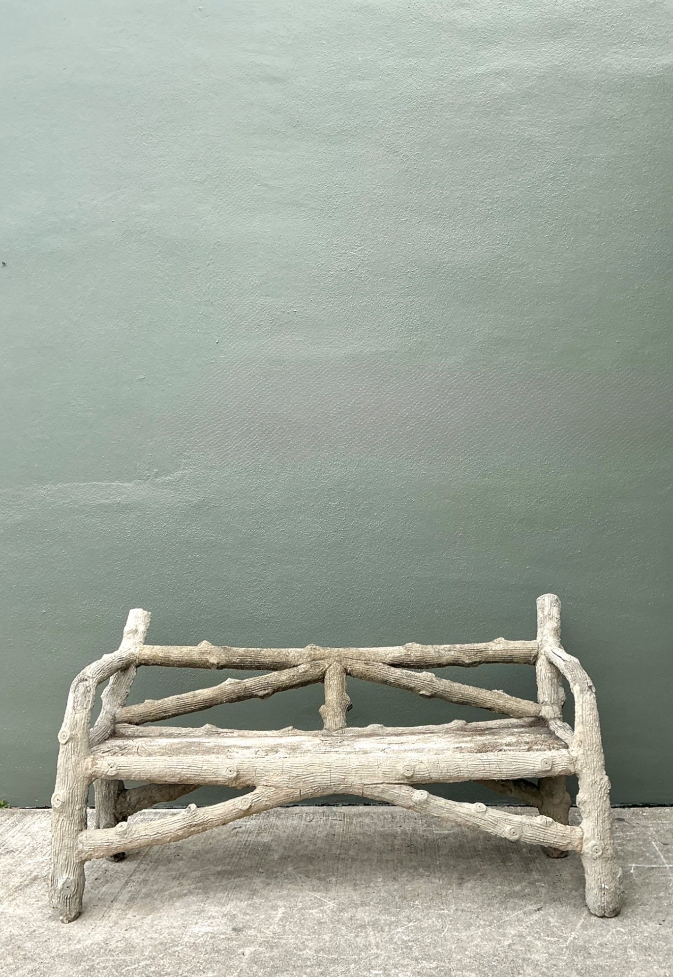 Vintage Faux Bois Concrete Garden Bench - Top view