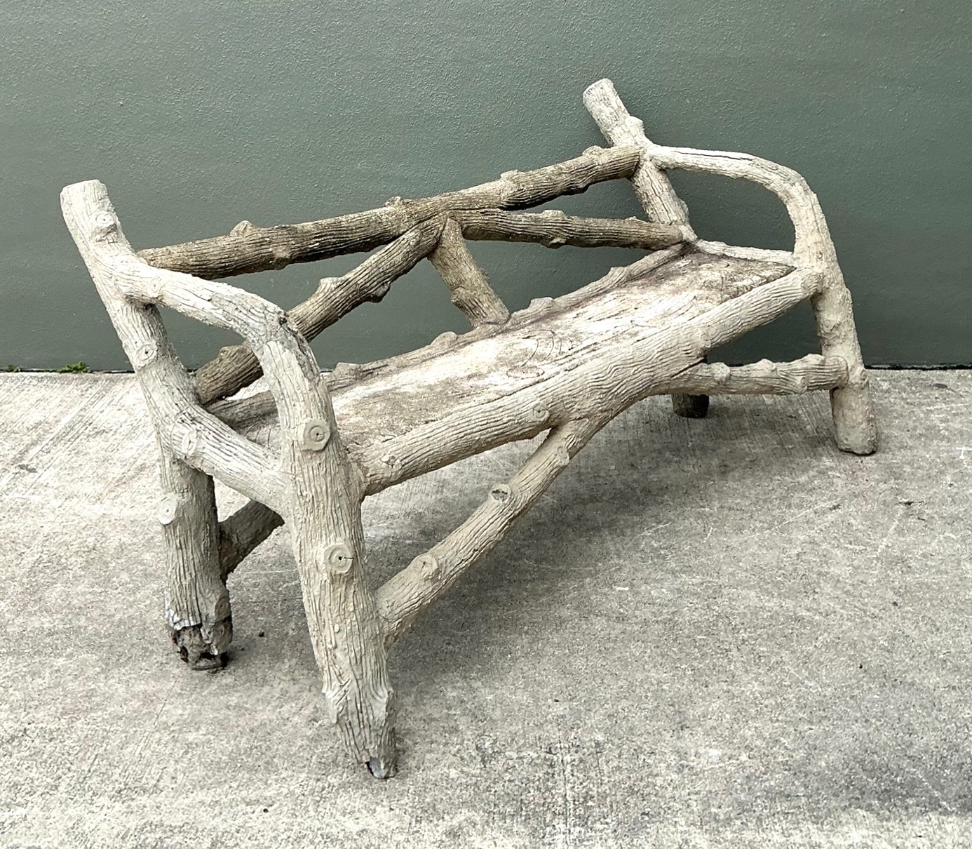 Vintage Faux Bois Concrete Garden Bench - Back view