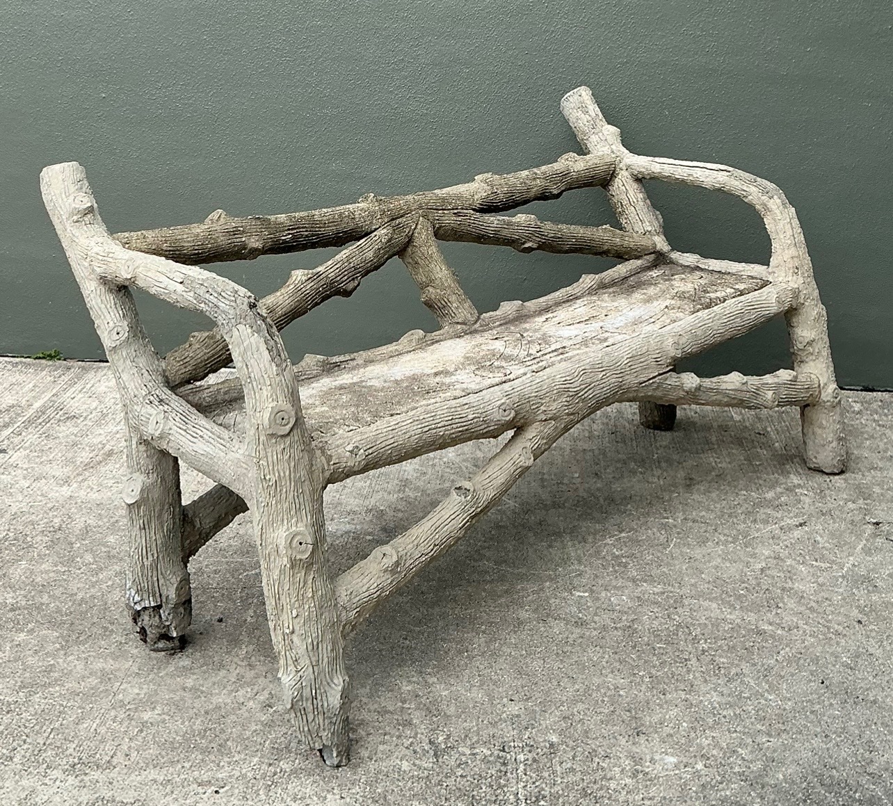 Vintage Faux Bois Concrete Garden Bench - Detail view