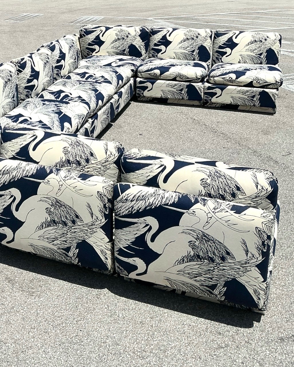 Vintage Modular Heron Print Sofa - Detail view