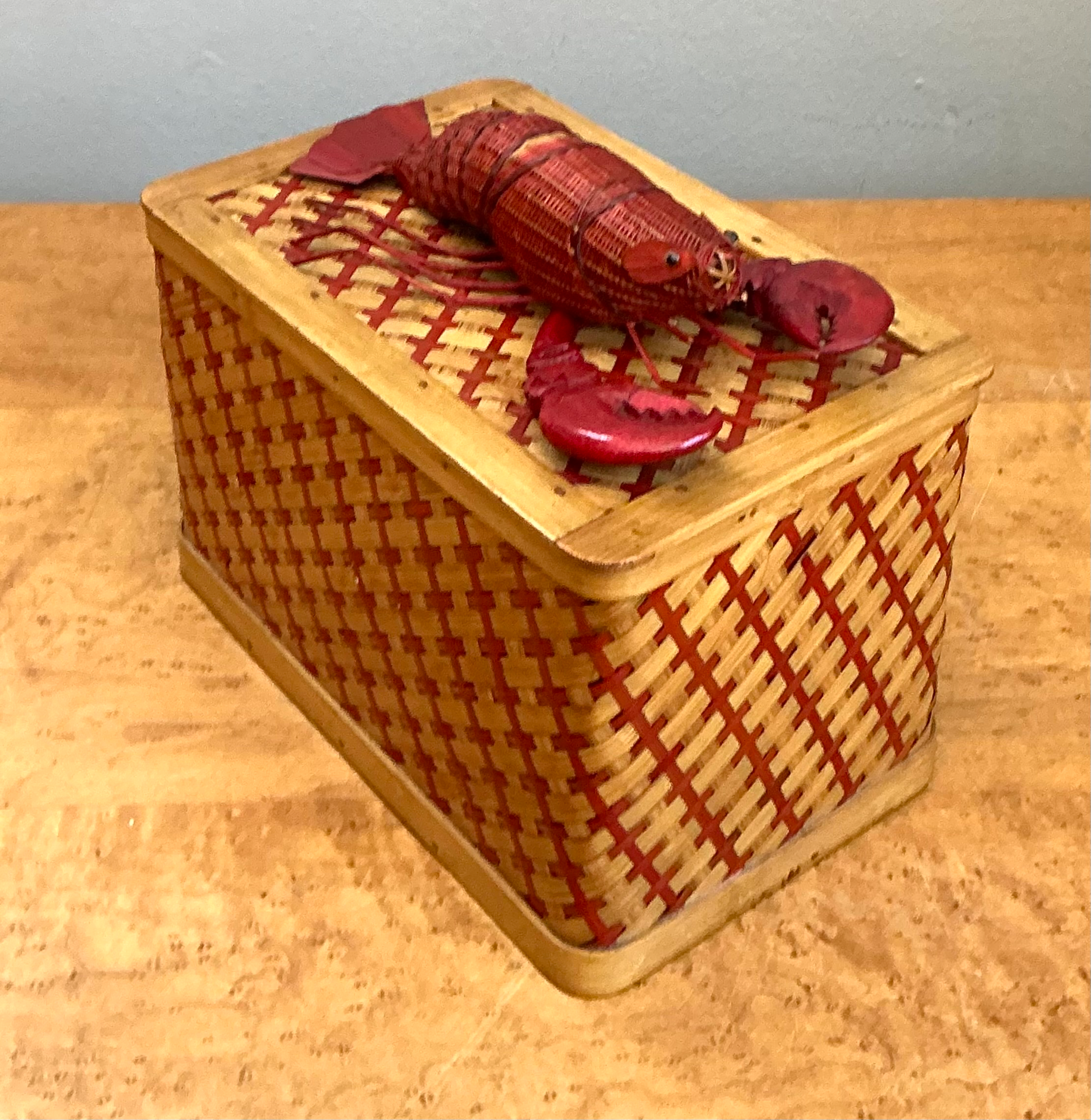 Vintage Shanghai Weave Rattan Lobster Box - Top view