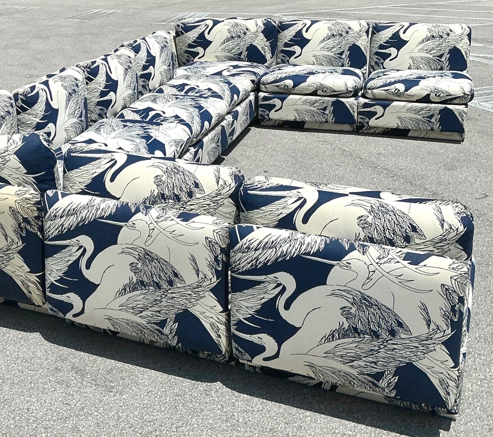 Vintage Modular Heron Print Sofa - Back view