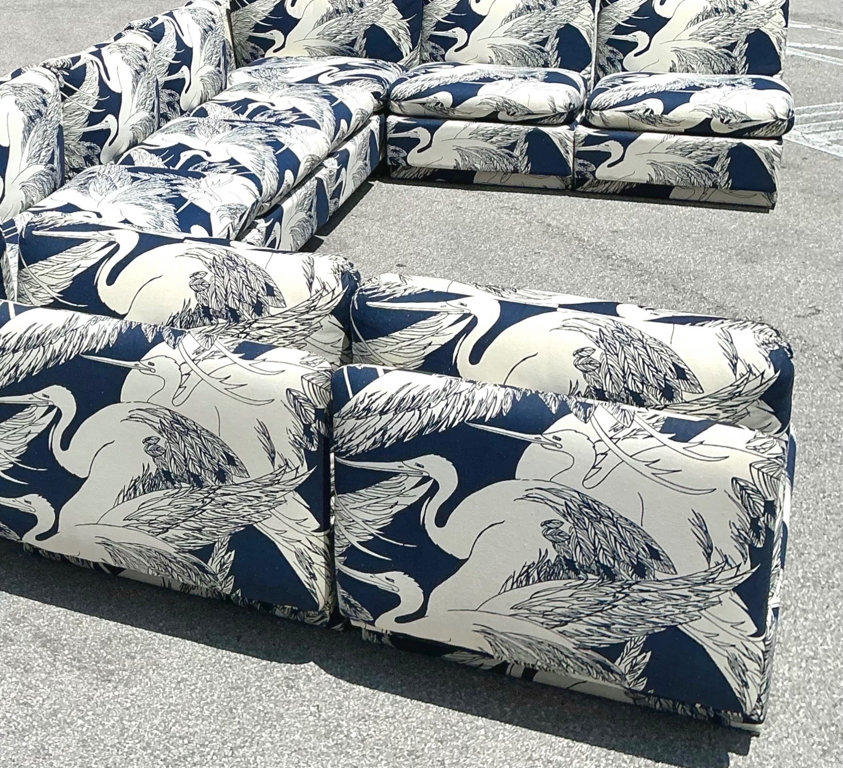 Vintage Modular Heron Print Sofa - Side view