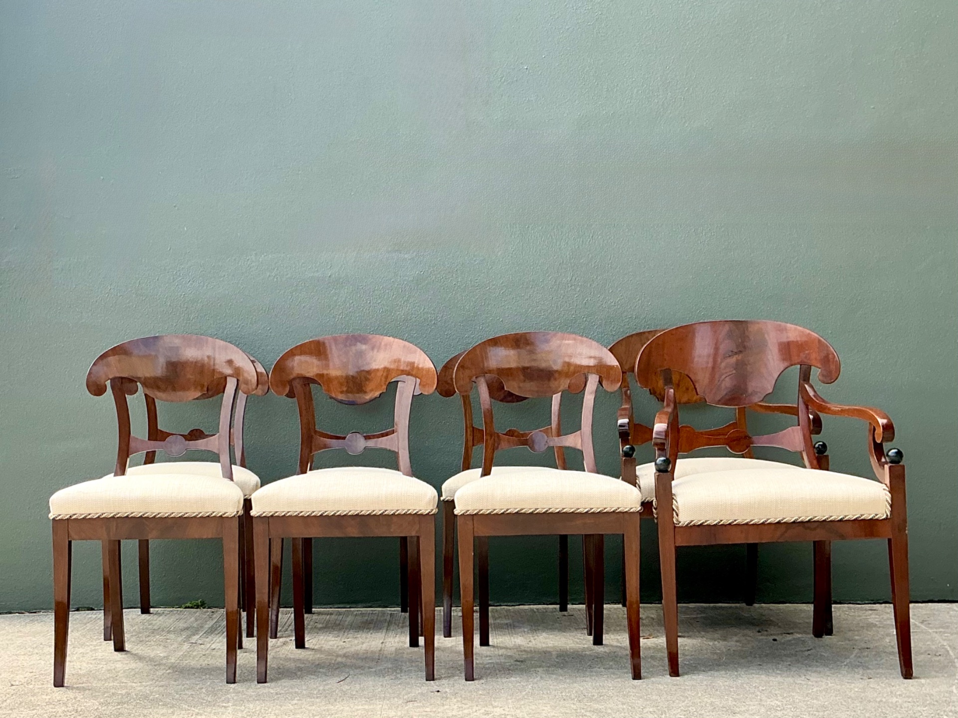 Vintage Biedermeier Flame Dining Chairs - Set Of 8 - Detail view