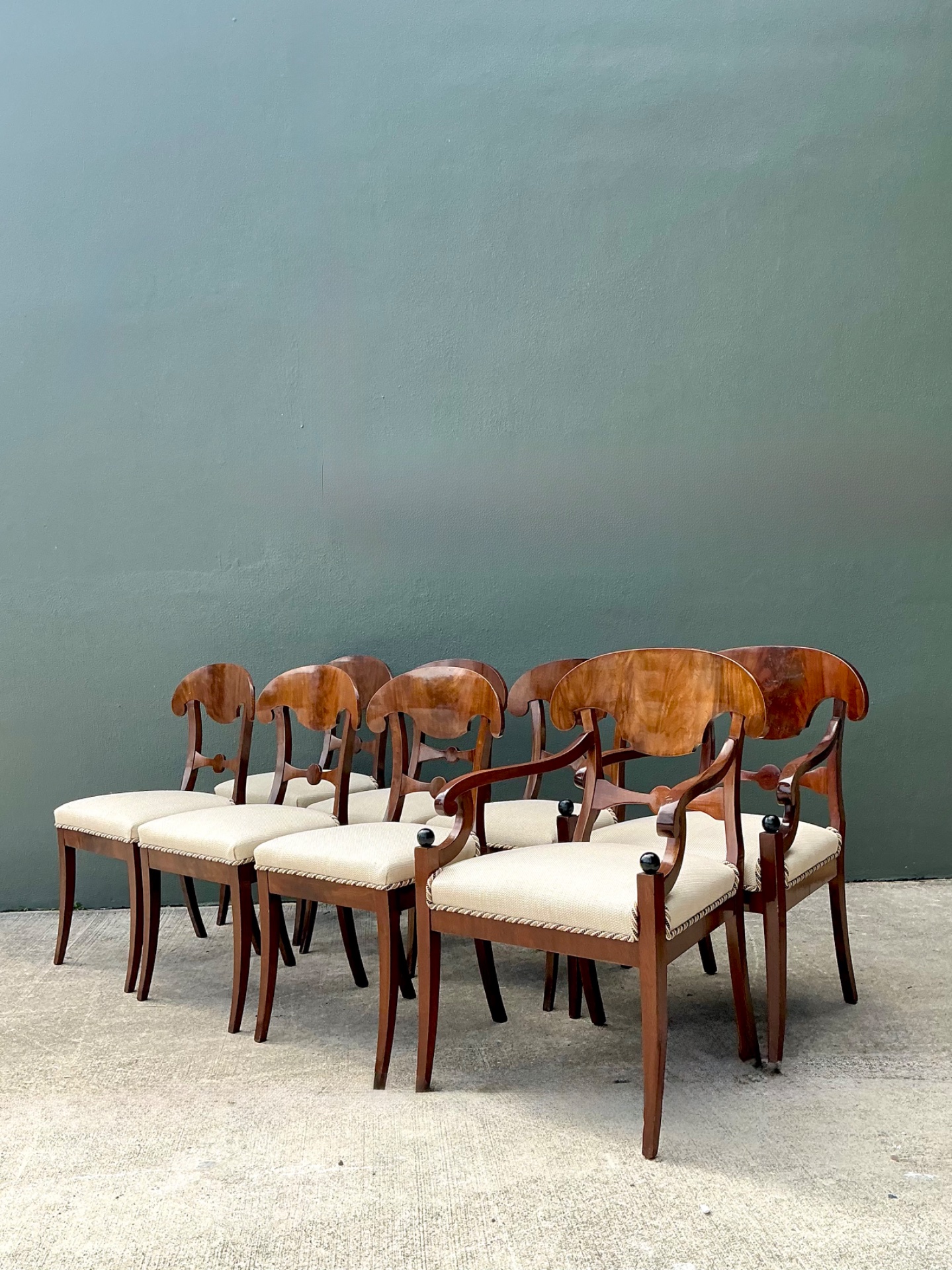 Vintage Biedermeier Flame Dining Chairs - Set Of 8 - Back view