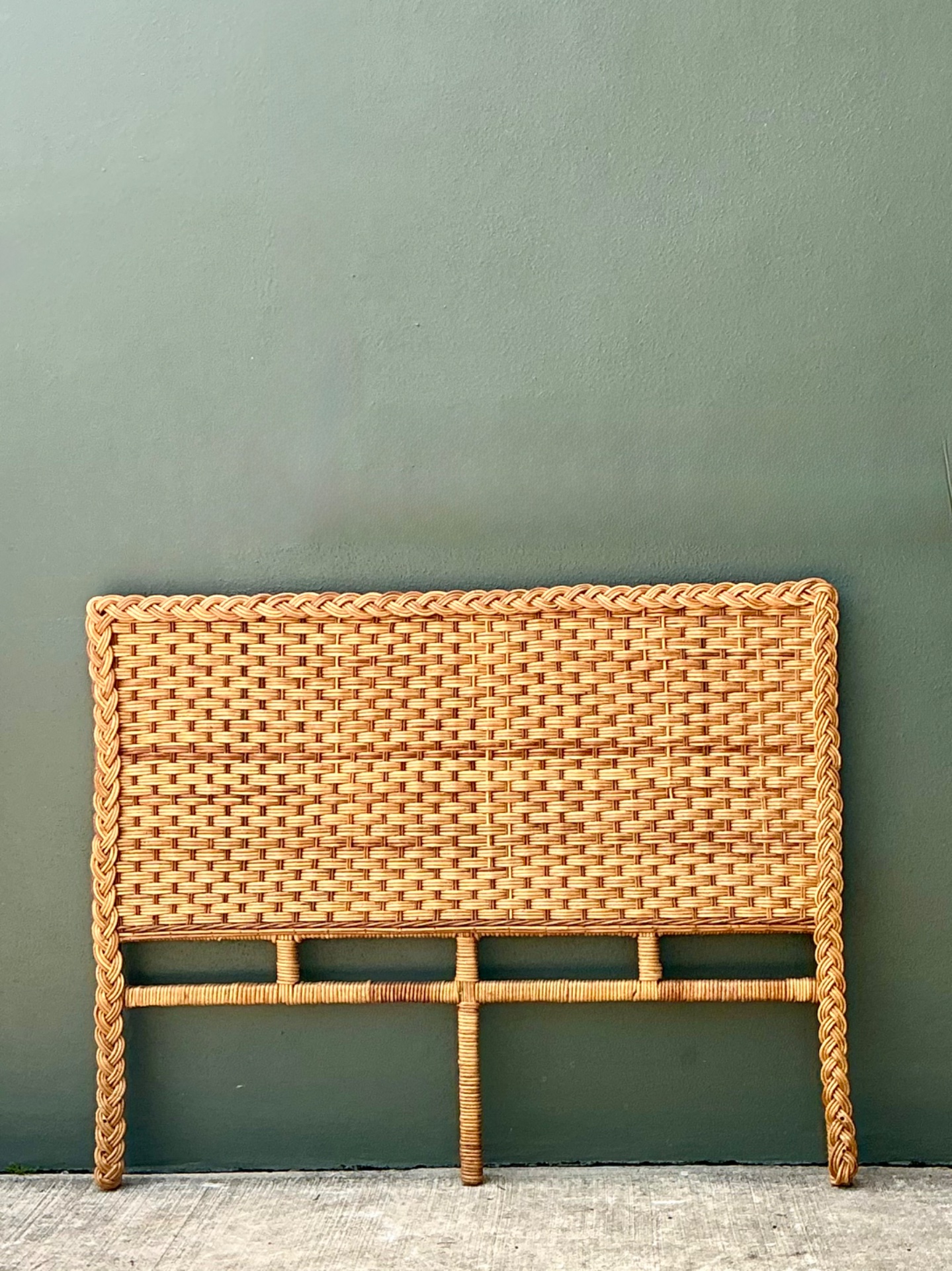 Vintage Braided Rattan Queen Headboard - Side view