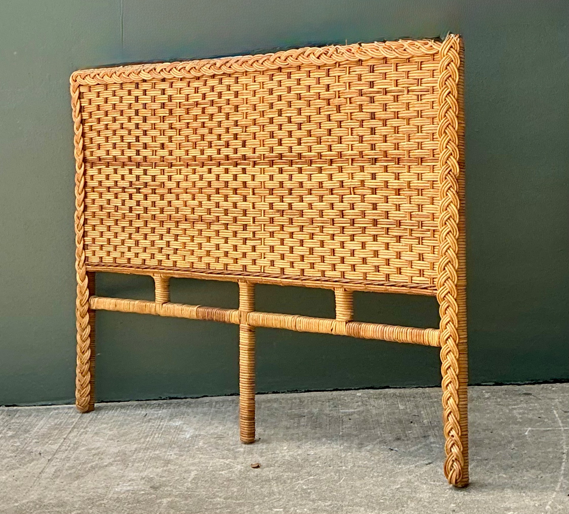 Vintage Braided Rattan Queen Headboard - Top view