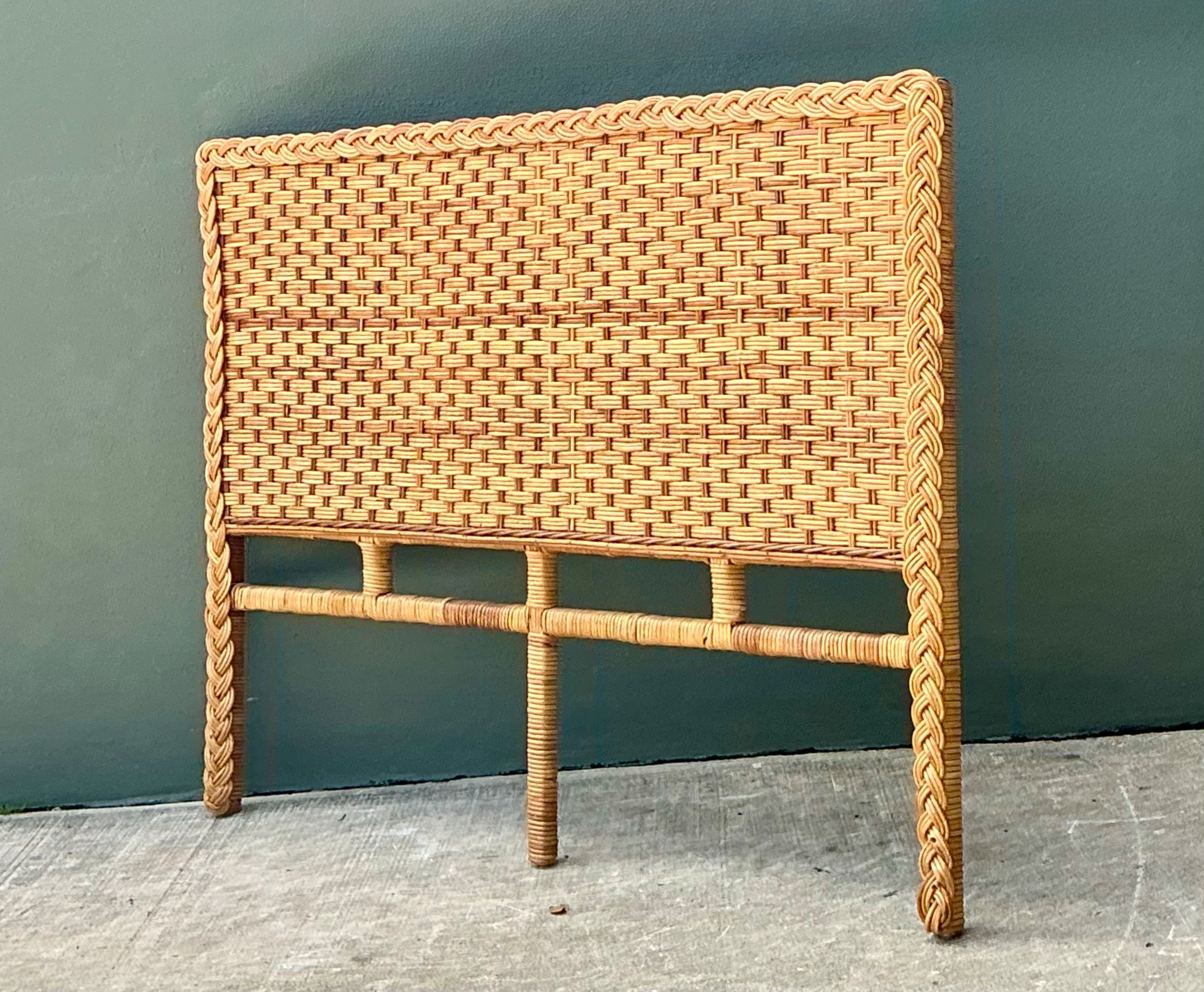 Vintage Braided Rattan Queen Headboard - Back view
