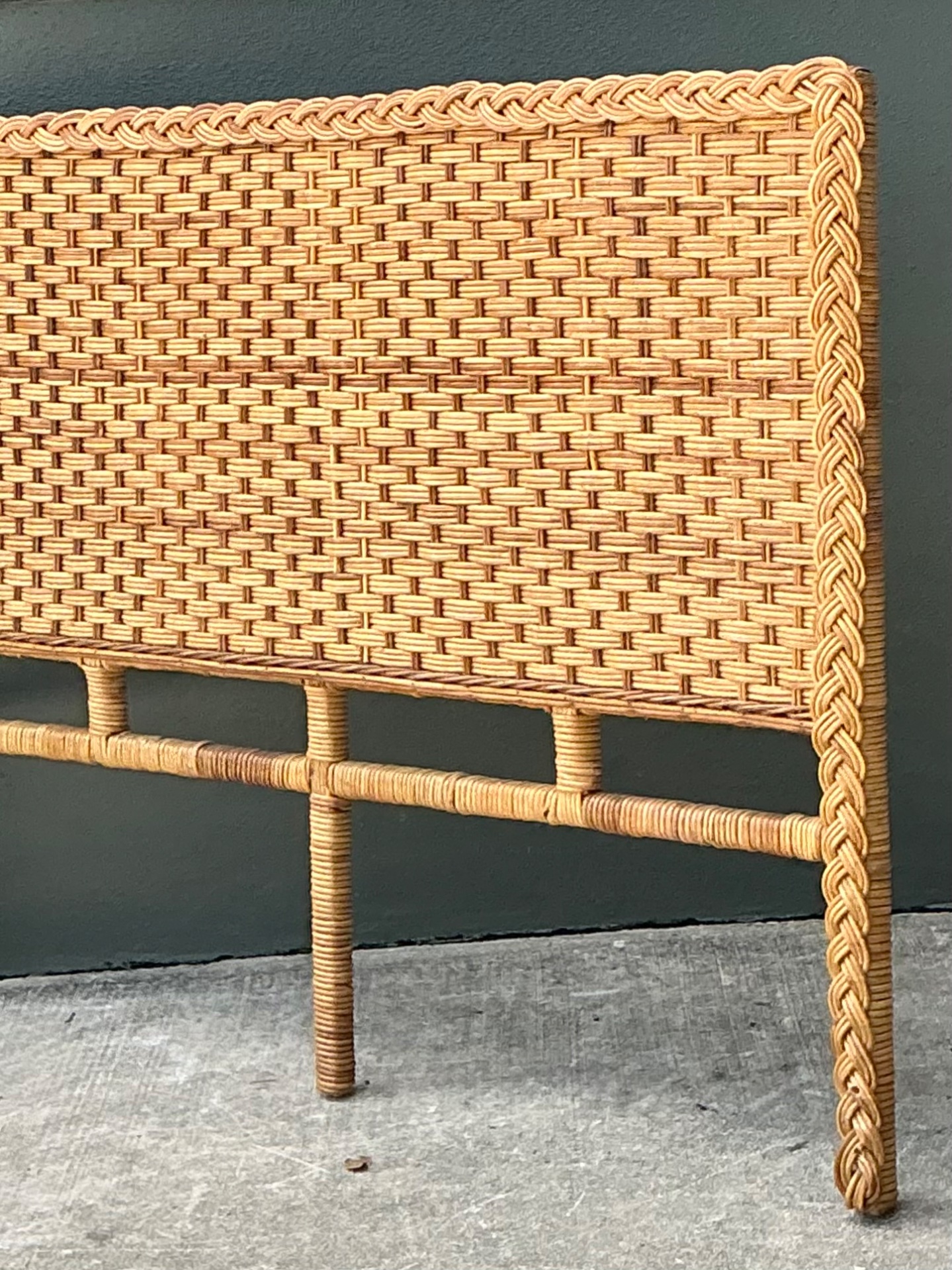 Vintage Braided Rattan Queen Headboard - Detail view